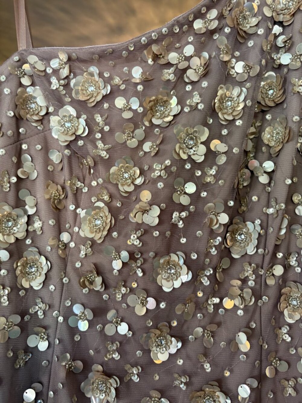 NWT Adrianna Papell Beaded One Shoulder Gown in Stone/Taupe. Size 10 - Picture 8 of 16